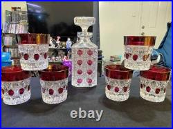 Vintage Hofbauer Ruby Red Flash Crystal Decanter With 6 Tumblers