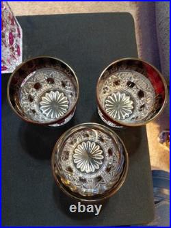 Vintage Hofbauer Ruby Red Flash Crystal Decanter With 6 Tumblers