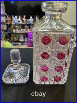 Vintage Hofbauer Ruby Red Flash Crystal Decanter With 6 Tumblers