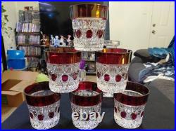 Vintage Hofbauer Ruby Red Flash Crystal Decanter With 6 Tumblers