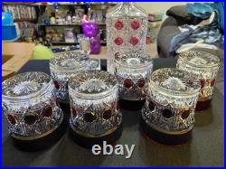 Vintage Hofbauer Ruby Red Flash Crystal Decanter With 6 Tumblers