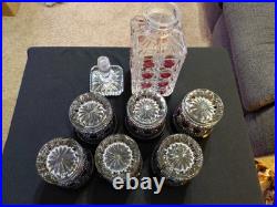 Vintage Hofbauer Ruby Red Flash Crystal Decanter With 6 Tumblers