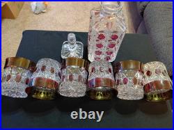 Vintage Hofbauer Ruby Red Flash Crystal Decanter With 6 Tumblers