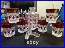 Vintage Hofbauer Ruby Red Flash Crystal Decanter With 6 Tumblers