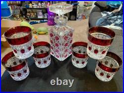 Vintage Hofbauer Ruby Red Flash Crystal Decanter With 6 Tumblers