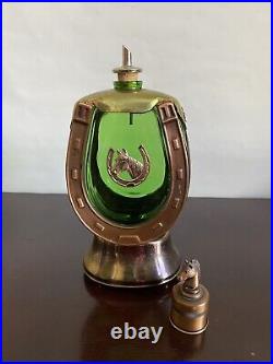 Vintage Horseshoe Decanter, copper/brass, green glass, musical