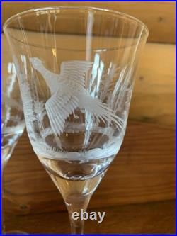Vintage Hungarian Crystal Wine Decanter With 4 Glasses Etched Deer Pheasants
