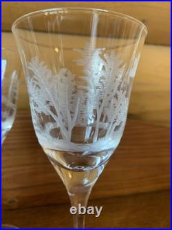 Vintage Hungarian Crystal Wine Decanter With 4 Glasses Etched Deer Pheasants