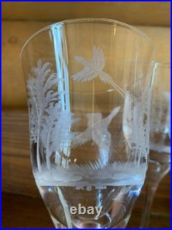 Vintage Hungarian Crystal Wine Decanter With 4 Glasses Etched Deer Pheasants