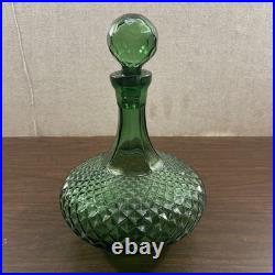 Vintage INDIANA GREEN Glass Decanter WITH STOPPER