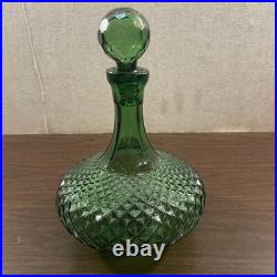 Vintage INDIANA GREEN Glass Decanter WITH STOPPER
