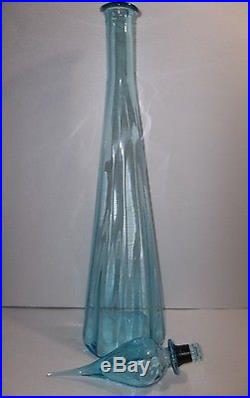 Vintage ITALIAN Art Glass Genie Bottle TURQUOISE BLUE 26.5