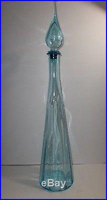 Vintage ITALIAN Art Glass Genie Bottle TURQUOISE BLUE 26.5