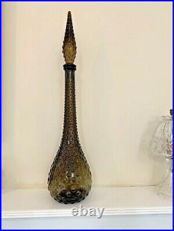 Vintage ITALIAN Smoke Glass Mid-Century EMPOLI Genie Bottle DECANTER 22 Spikey