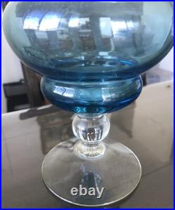 Vintage Ice Blue Empoli Art Glass Decanter, MCM 1970's Swan Handle Made In Italy