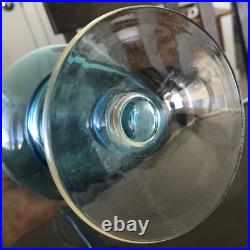 Vintage Ice Blue Empoli Art Glass Decanter, MCM 1970's Swan Handle Made In Italy