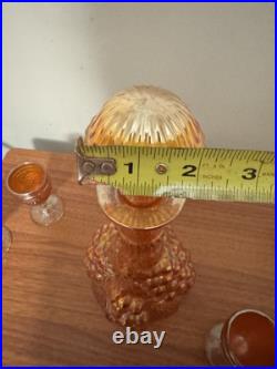 Vintage Imperial Carnival Glass Marigold Decanter WithStopper & 4 cordial glasses