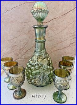 Vintage Imperial Glass Company Grape Carnival Glass Decanter Set, Estate Find