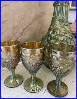 Vintage Imperial Glass Company Grape Carnival Glass Decanter Set, Estate Find
