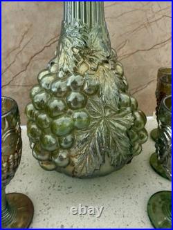 Vintage Imperial Glass Company Grape Carnival Glass Decanter Set, Estate Find
