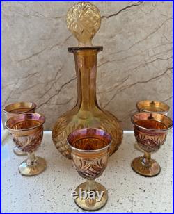 Vintage Imperial Glass Company Marigold Carnival Glass Decanter and Cordial Set
