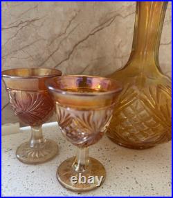 Vintage Imperial Glass Company Marigold Carnival Glass Decanter and Cordial Set