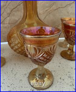 Vintage Imperial Glass Company Marigold Carnival Glass Decanter and Cordial Set