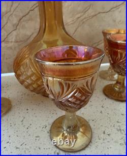 Vintage Imperial Glass Company Marigold Carnival Glass Decanter and Cordial Set