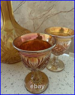 Vintage Imperial Glass Company Marigold Carnival Glass Decanter and Cordial Set