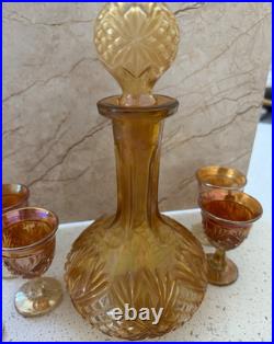 Vintage Imperial Glass Company Marigold Carnival Glass Decanter and Cordial Set