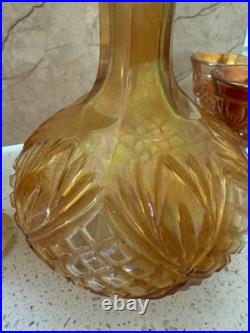 Vintage Imperial Glass Company Marigold Carnival Glass Decanter and Cordial Set