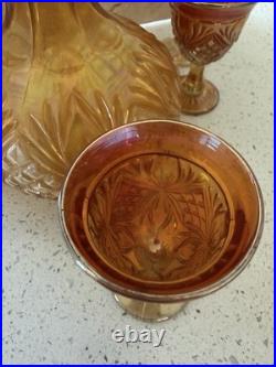 Vintage Imperial Glass Company Marigold Carnival Glass Decanter and Cordial Set