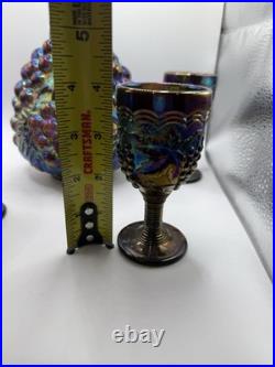 Vintage Imperial Grape Pattern Carnival Glass Decanter Wine Set