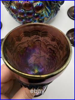 Vintage Imperial Grape Pattern Carnival Glass Decanter Wine Set