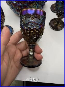 Vintage Imperial Grape Pattern Carnival Glass Decanter Wine Set