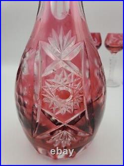 Vintage Imperlux Crystal Decanter with Stopper & 6 Goblets, Ruby Cut-to-Clear