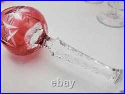 Vintage Imperlux Crystal Decanter with Stopper & 6 Goblets, Ruby Cut-to-Clear
