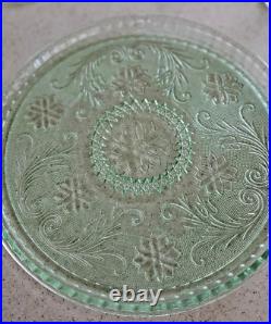 Vintage Indiana Glass Chantilly Green Wine Decanter Set, tray & 8 glasses