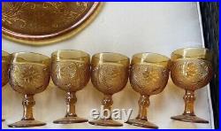 Vintage Indiana Glass Tiara Amber Cordial Set includes 23 glasses