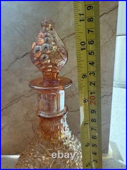 Vintage Iridescent Carnival Glass Decanter, Two Glasses and Ruffled Bowl Set