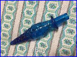 Vintage Italian 22 Tall Blue Wavy Glass Genie Decanter Bottle with stopper