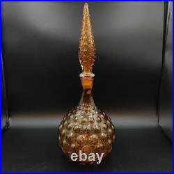 Vintage Italian Amber Empoli Hobnail Decanter Glass MCM Genie Bottle with Stopper