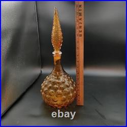 Vintage Italian Amber Empoli Hobnail Decanter Glass MCM Genie Bottle with Stopper