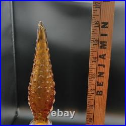 Vintage Italian Amber Empoli Hobnail Decanter Glass MCM Genie Bottle with Stopper