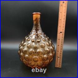 Vintage Italian Amber Empoli Hobnail Decanter Glass MCM Genie Bottle with Stopper