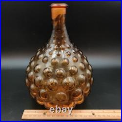Vintage Italian Amber Empoli Hobnail Decanter Glass MCM Genie Bottle with Stopper