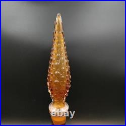Vintage Italian Amber Empoli Hobnail Decanter Glass MCM Genie Bottle with Stopper