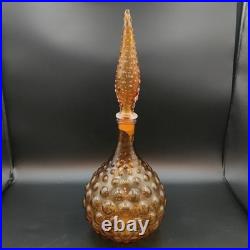 Vintage Italian Amber Empoli Hobnail Decanter Glass MCM Genie Bottle with Stopper