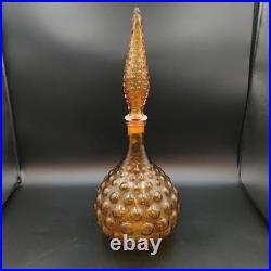 Vintage Italian Amber Empoli Hobnail Decanter Glass MCM Genie Bottle with Stopper