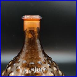 Vintage Italian Amber Empoli Hobnail Decanter Glass MCM Genie Bottle with Stopper